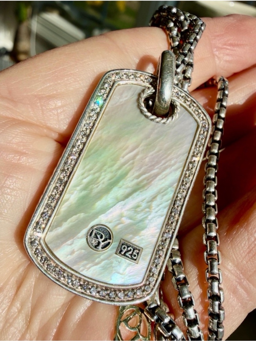 David Yurman Sterling silver mother of pearl diamond and silver necklace